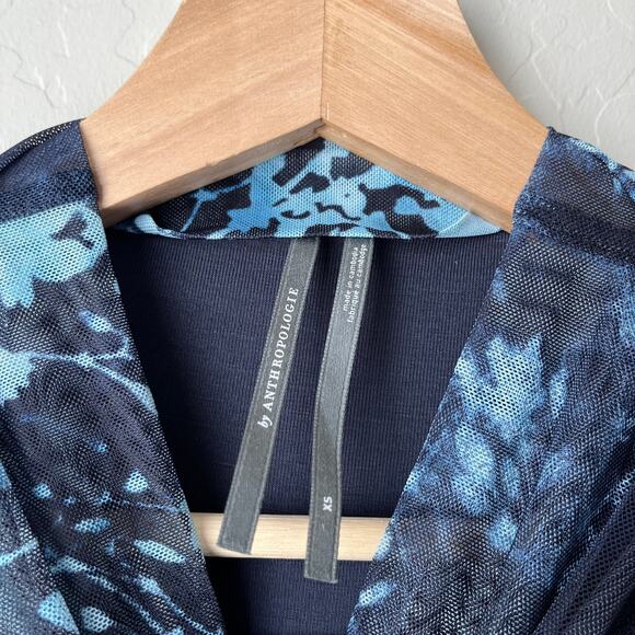 Anthropologie Maya Blue Floral Print Ruched Mesh‎ Cowl Neck Midi Dress Size XS - Picture 6 of 10